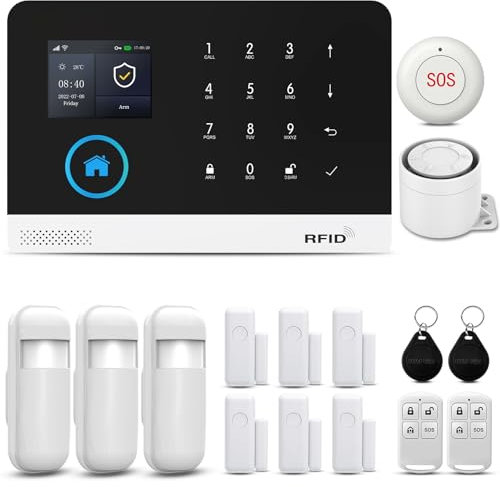 GSM & WIFI Wireless Home Security Systems 2.4-inch LCD Screen, 100+ Sensors, 120dB Siren Smart APP & Alexa Control Scheduled Arm/Disarm & 9-Language Support