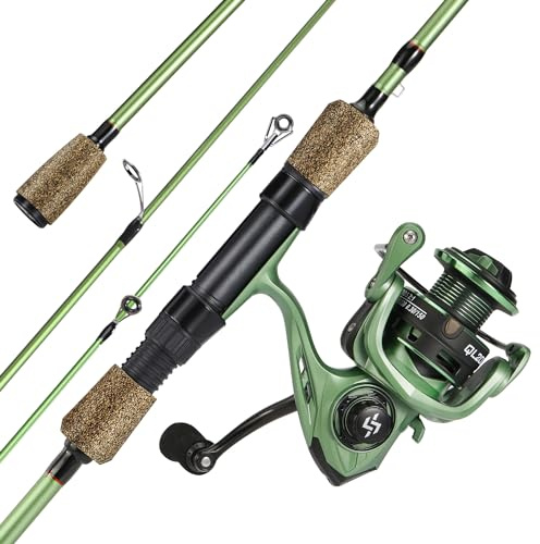 One Bass Angelrutenkombination, 30 Tonnen Kohlefaser-Rohlinge, Spinnruten, 5,2:1 Übersetzung, Angelrolle, 2-teilig mit Gummikorkgriff- 1,8M