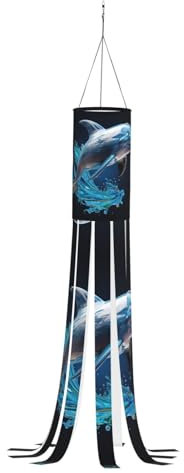 YQTGBCED Einzigartiger Windsack mit 3D-Tier-Delfin-Druck, Herbst bis Winter, Outdoor-Hängedekoration für Thanksgiving, Polyester-Windsack