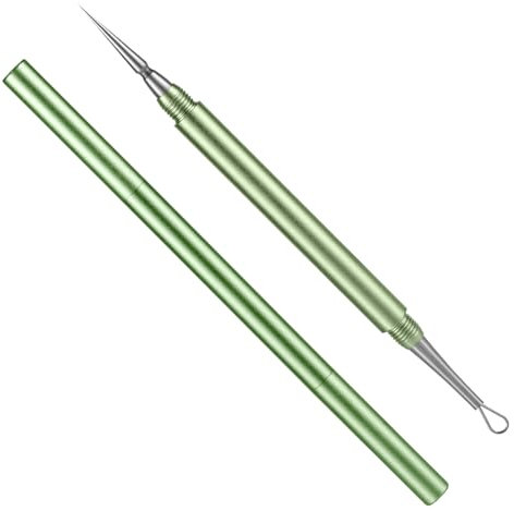 Estrattore di Punti Neri, Metallo 2 in 1 Ago per la Pulizia Dell'Acne Professionale Ago per Schiacciare i Brufoli Doppia Estremità Rimozione di Punti Neri per Naso e Viso (Verde)