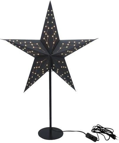Spetebo Papierstern Lampe schwarz für E14 Glühbirnen - Ø 45 cm - Deko Stern mit Stecker und Kabelschalter - Weihnachts Deko Beleuchtung Advent Winter Stimmungsleuchte Tischleuchte