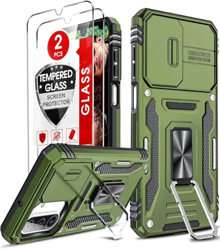 LeYi Militärstandard Hülle für Samsung Galaxy A26 5G Handyhülle [2 Displayschutz Folie] Kamera Schutz Handy Hüllen mit Handyhalterung Schutzhülle Schiebeabdeckung Cover A 26 5 G Case Dunkelgrün