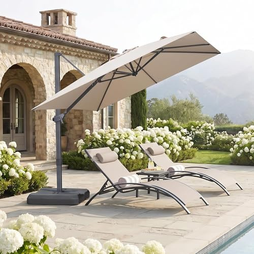 PURPLE LEAF Parasol déporté 2,5 x 2,5 m Carré, Contrôle de la Hauteur en Douceur, Sans Butée Fixe, Parasol De Jardin Extérieur, 8 Baleines Métalliques Robustes, Pour Terrasse, Patio, Beige