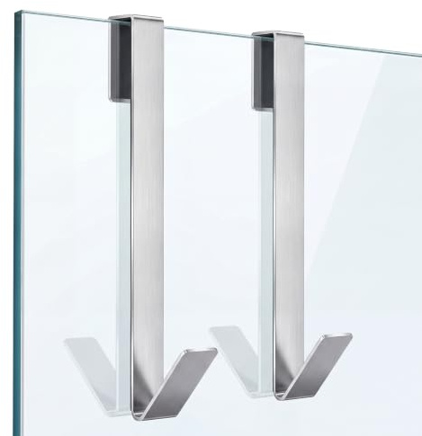 WLICCHS 2 Stück Duschtürhaken, Türhaken für Duschwand Bohrfrei, Verlängerter Edelstahl Duschhaken, Handtuchhalter Duschwand mit Schutzmatte für Badezimmerglas Bildschirm