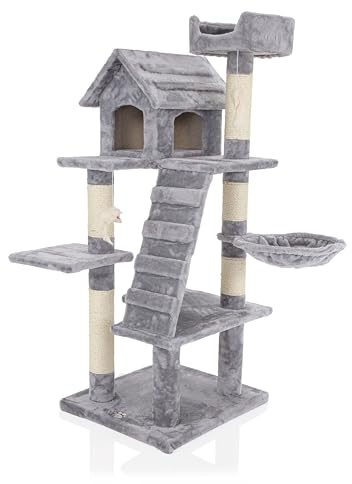 Cozy Pet Cat Tree Heavy Duty for Big, Multiple or Large Cats Scratching Post Strong Climbing Frame Heavy and Stable Extra Thick Scratching Posts CT21-Light Grey