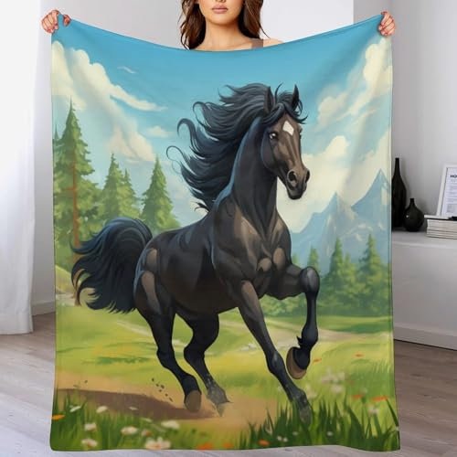 Pferd Decke Flauschig, Super Warme Decke, Hochwertige Wohndecke, Weich & Komfort Flannel Decke, Wolldecke, Sofadecke, Fleecedecke, Tagesdecke （100×130cm）