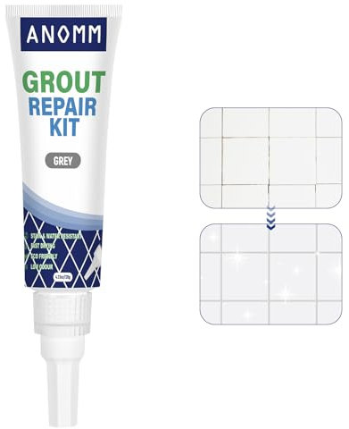 ANOMM Stucco per Piastrellen, 120ml Riparazione Fughe Piastrelle, Tubetto Riempitivo Ripara e Rinnova, Malta per Piastrelle, per Bagno, Doccia e Cucina, Ripristina e Rinnova Fughe Piastrelle, Grigio