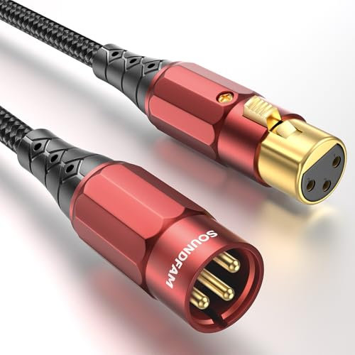 SOUNDFAM Cable de Micrófono XLR 3m - Conectores XLR Bañados en Oro 24K - Doble Blindaje con OFC 99.99% (Cobre Libre de Oxígeno) - para Estudio, Escenario, Podcast y Transmisiones en Vivo