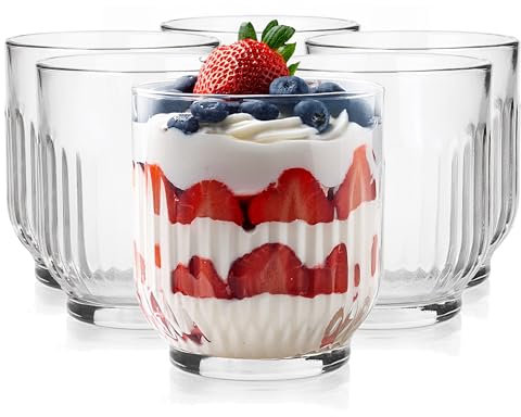 Glasmark KROSNO 1992 Lot De 6 Coupes À Glace En Verre Transparent Coupes À Dessert Cannelées 290 ml