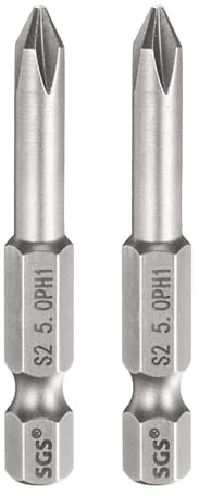 sourcing map 2 punte per cacciavite Phillips PH1 da 1/4, codolo esagonale da 50 mm, lunghezza 50 mm, punta magnetica a croce in acciaio S2, cacciavite industriale per utensili elettrici, grigio