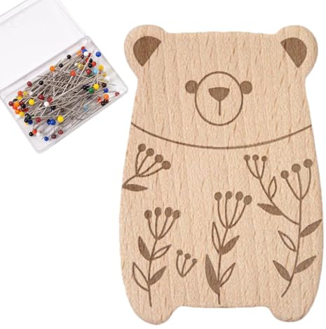 Generisch Portaagujas para trabajos de costura, soporte de agujas de madera en forma de animal, cojín de almacenamiento para clips de papel, pinzas para el pelo, con 100 agujas para coser, bordar