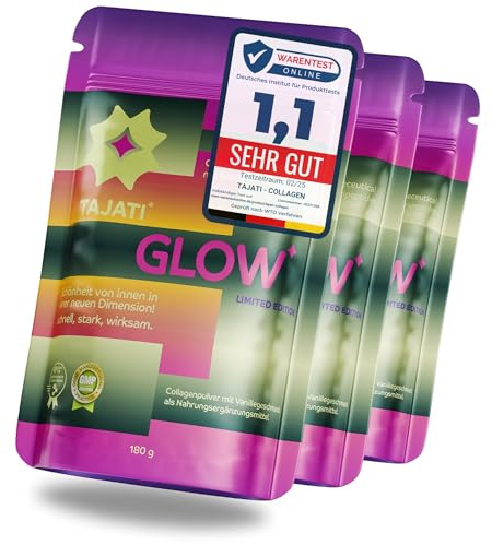 TAJATI® 3x Glow Kollagen Skincare – 4× wirksamer als herkömmliches Kollagen Pulver | Beauty Collagen Granulat mit Quantum-Peptiden | Anti-Aging Supplement für Haut, Haare, Nägel (30 Tage)