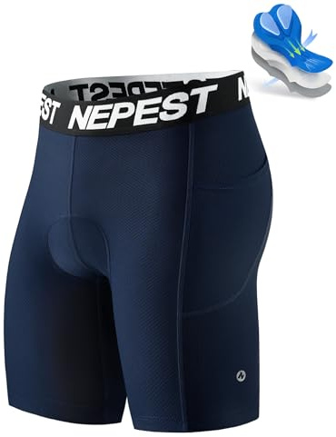 Nepest Cycling Underwear for Men Bike Shorts 4D Padded Anti-Slip Leg Grips | Mountain Bike Liner with Padding, 4-Way Stretch, 2 Side Pockets, Moisture-Wicking, Breathable, Lightweight, Quick Dry, Biking