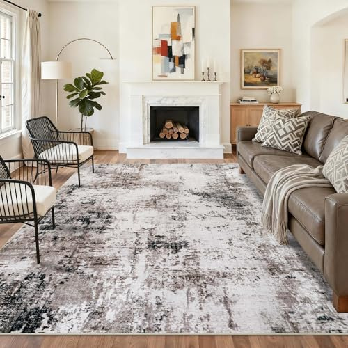 Homcomodar Living Room Rugs 160x230cm, Ultra Thin Beige Washable Non Slip Abstract Low Pile Area Rug for Bedroom Dining Nursery Office