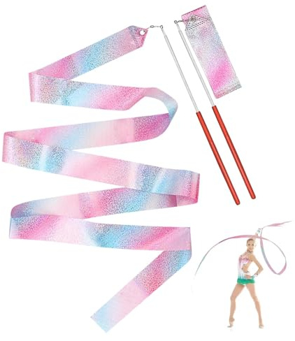 Honoflux 2 Pcs Gymnastic Ribbon Flashing Twirling Baton Long Dance Ribbon Streamers, 78.7 Inch Dancer Wand Dancing Ribbons for Kids Artistic Dance Training Party Favors Talent Shows Artistic Dancing