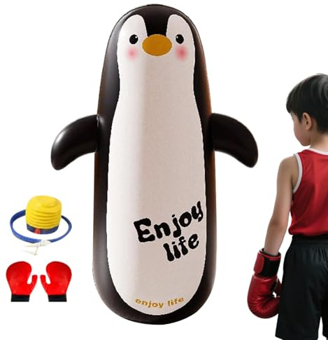 Aufblasbarer Boxsack, 119 cm, aufblasbar, Junior, mit Handschuhen und Pumpe – Box-Sandbag, Anti-Stress, für Training, Outdoor, Sport, Unterhaltung