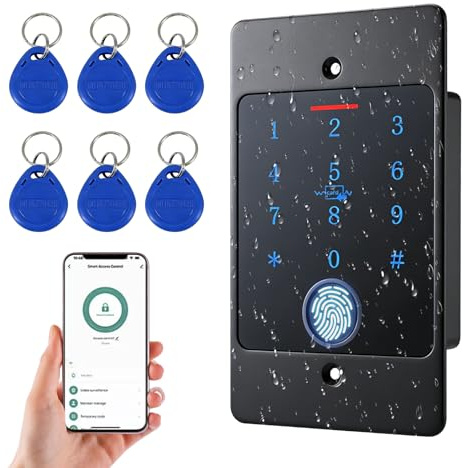 Smart Lock Zugangssystem mit Fingerabdruck & RFID, Unterputz Elektronisches Türschloss für Haustür, IP66, Code & Transponder, mit Mobile App Passwortsteuerung Eingebettetes Zugangssystem