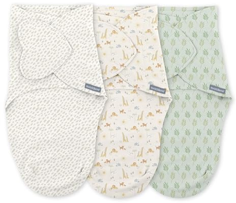 SwaddleMe by Ingenuity, Pucksack Baby 0-3 Monate, 3er‑Pack, 100% Baumwolle, Schlafsäcke für Neugeborene (Safari)
