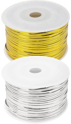 MINAOLULUS Lot 2 Rouleaux Attaches Métalliques Torsadées Réutilisables 100 M, Fil Métal Flexible Doré et Argenté, Liens Décoratifs pour Sachets Bonbons, Pâtisserie, Emballage Présent