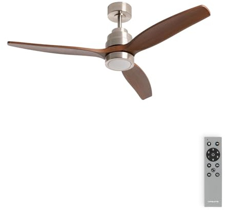CREATE / WINDSTYLANCE M/Ventilador de techo ABS con luz níquel aspas efecto madera oscura con mando / 40W, Silencioso, Ø132 cm, 6 velocidades, temporizador, verano-invierno, doble altura, motor DC