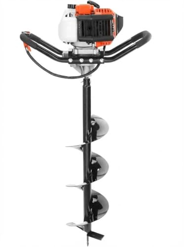 52CC 2-Stroke Gas Powered Ice Auger & Post Hole Digger Kit, 10 Carbon Steel Ice Drill, 5.9 Earth Auger, Heavy Duty Manual Garden Tool Set for Ice Fishing Farmland Planting, EPA Certified