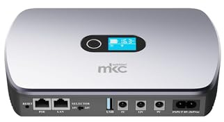 Melchioni MK-8800 Mini-UPS con Pantalla LCD y múltiples Salidas para Router e Inteligente, 18000mAh (66Wh) Fuente de alimentación ininterrumpida 12V/2A con USB 5V/3,6A y PoE