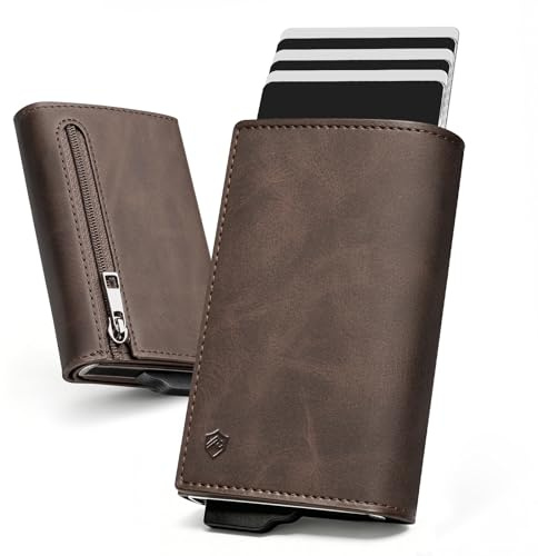 YESIIW Portmonee Herren Schlankes - Minimalistisch Kartenetui Herren mit Pop-Up Kartenetui für 10 Karten & Papiergeld - Slim Wallet mit Münzfach und RFID Schutz - Ideal für Alltag, Reisen & Business