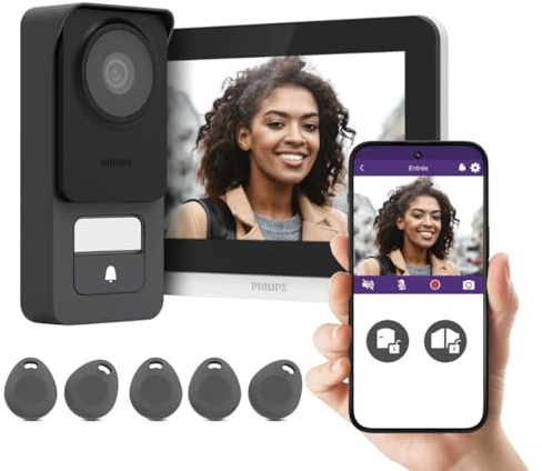 Videoportero Philips WiFi 3K con 5 Badges RFID, Pantalla Táctil y App
