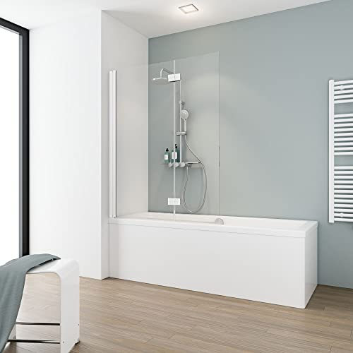 Schulte sopravasca l.104 x a.130 cm, colore alpino bianco, 2 ante (63+41) pieghevoli, vetro parete girevole 180° contro la parete, vetro trasparente 5 mm, guarnizione inclusa