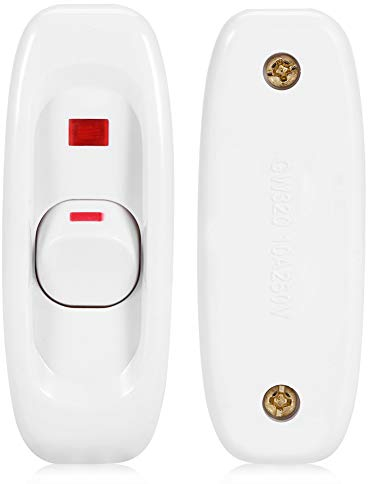 Interruttore della Lampada Interruttore Passante Rocker AC 250V 10A in Linea ON/off Tavolo Cavo della Lampada da scrivania Interruttore con indicatore LED Singolo Singolo tiro(White)