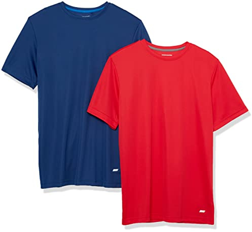 Amazon Essentials Camiseta Active Performance Tech para hombre (disponible en tallas para grandes y altos), paquete de 2, azul marino/rojo, talla XL
