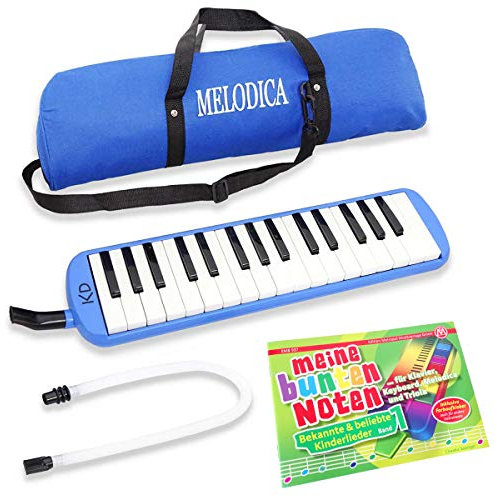 keepdrum Melodica Blau 32 Tasten Set mit Tasche und Kinderlieder Notenheft