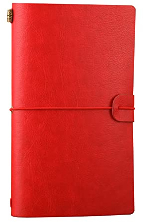 Diario de viaje de piel, agenda de viaje de piel, recambio y cuaderno vintage, 4,72 x 7,87 lnch(rojo)