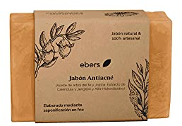 Ebers Jabón de Tratamiento Antiacné en Pastilla 100 g | Jabón Artesanal para Piel Grasa, Puntos Negros y Acné | Cara y Cuerpo | Exfoliante y Antiacné | Vegano, artesanal y sin Conservantes