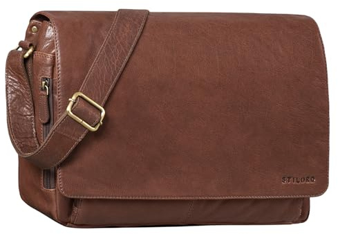 STILORD Vintage Umhängetasche aus Leder braun - 15 Zoll Laptoptasche für Büro, Uni, Office, Schule - DIN A4 Schultertasche Tom