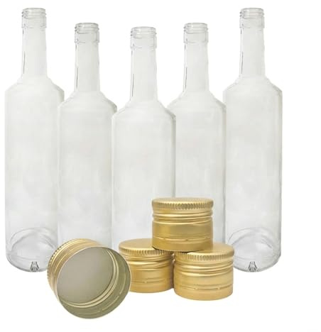 DIAH Do It At Home 10x Empty 750ml Glass Wine Bottles with Airtight Gold Lids - Transparent LINA Decanters for Homebrew Spirits, Vodka, Limoncello, Syrup, Oil & DIY Alcohol Gift Making