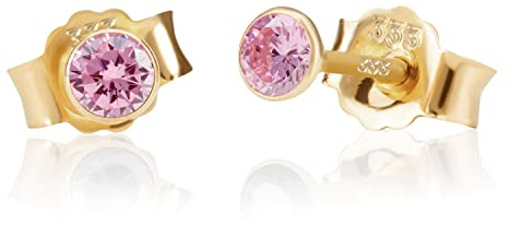 NKlaus Ohrstecker 333er Gelbgold 8 Karat Zirkonia 3,0mm für Damen, 2 Stück | Butterfly-Verschluss