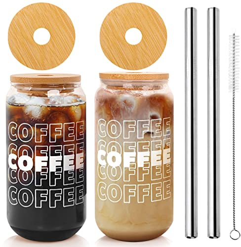 Mason Life 2 Piece Iced Coffee Cup Set, 18oz Glass Tumblers with Lids and Straws, Borosilicate Glass, 1182.94ml Capacity