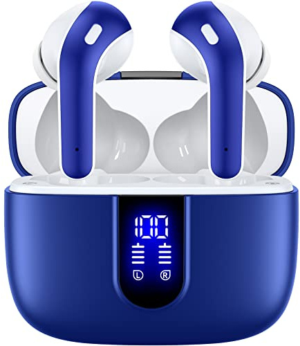 TAGRY Bluetooth Headphones True Wireless Earbuds 60H Playback LED Power Display Earphones with Wireless Charging Case IPX5 Waterproof in-Ear Ear buds with Mic for TV Smart Phone Laptop Computer Sports