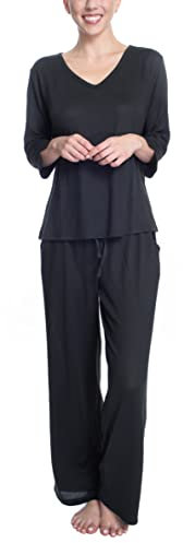 Hanes Dreamscape Damen-Schlaf- und Lounge-Set mit langen rmeln, Butterstrick, Schwarz/Schwarz, 2X