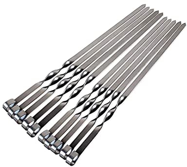 HMTE Mango De Madera Brochetas De Barbacoa Brocheta Plana De Acero Inoxidable Barbacoa Brocheta Parrilla De Carne Larga Aguja Palos Aguja Accesorio para Barbacoa 16.9 43 Cm (10 Piezas B)