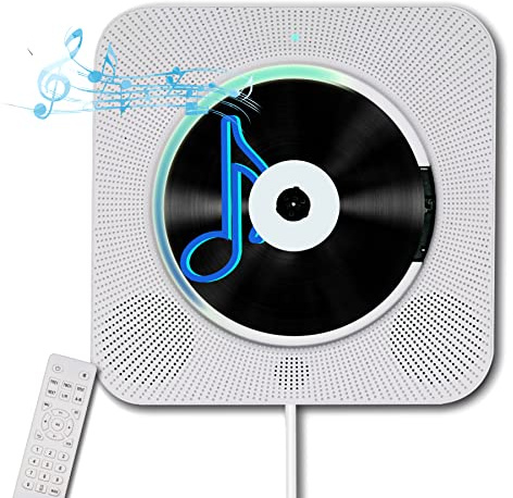 Portable Wall Mounted CD Player with Bluetooth, Homlab Mountable CD Music Player Built-in HiFi Speakers, Home Audio Boombox with Remote Control, FM Radio, LCD Display, Headphone Jack AUX USB TF Input
