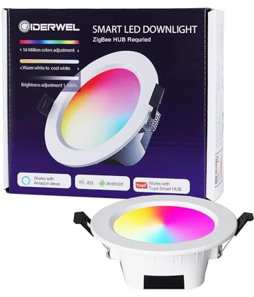 Smart ZigBee LED Einbaustrahler,RGBWW Einbauleuchten Kompatibel mit Hub Bridge Echo Plus,APP/Alexa Sprachsteuerung Dimmbar (3000K-6000K) RGBCCT Downlight Nachrüsten für Decken Ambientebeleuchtung