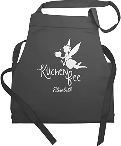 Schürze - Damen Frauen - Küchenfee mit Name I Kochschürze Küchenfee - 60x87 - Anthrazit - küchenschürze mama kreative geschenke für hobbyköche koch fee kochschürzen personalisierte