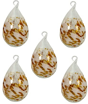 Lauschaer Glas Ostereier aus Glas mit Granulat Verschiedene Größen und Sets mundgeblasen handgeformt (5, opalweiß mit Gold)