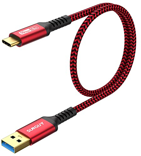 SUNGUY USB C Kabel, USB-C auf USB 10Gbps Typ C Kabel und Nylon geflochtenes Datenkabel Typ-C kompatibel mit iPhone 17/16/15 Pro Max, Galaxy S25 S24 S23, Android Auto - 0.5m, Rot, 1Packung