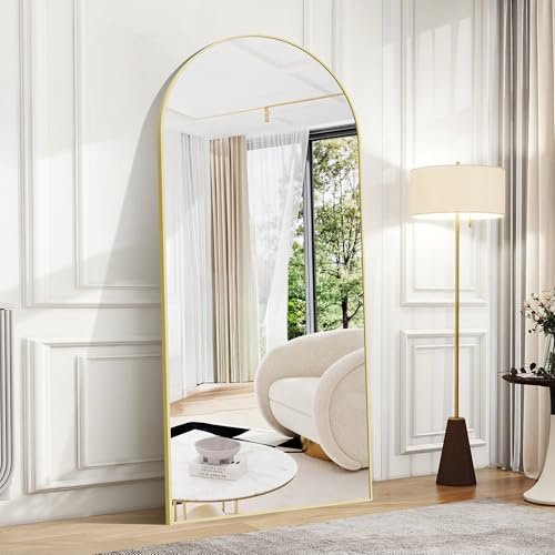 BONEWEI Ganzkörperspiegel 179x65cm, Bogen Standspiegel Ganzkörperspiegel mit Gold Aluminiumrahmen, Groß Gewölbter Wandspiegel zum Stehen, Anlehnen oder Hängen für Wohnzimmer Schlafzimmer Flur, Schmink