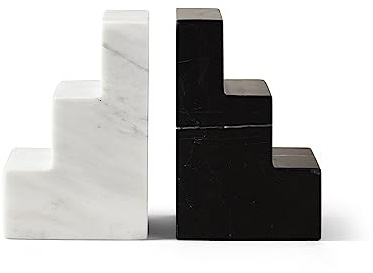 Printworks Buchstütze Stair Cube aus Marmor (2er Set) in schwarz-weiß, 9 x 6 x 9 cm, PW00548