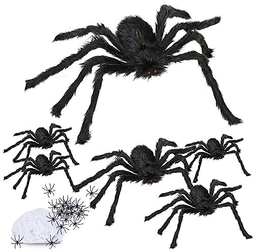Ragno Di Halloween,26 Pezzi Ragno Di Decorazione Di Halloween E 60g Ragnatela,Ragno Peloso Di Halloween,Ragno Finto Realistico Raccapricciante Di Halloween,Decorazioni Spaventose per Case Infestate