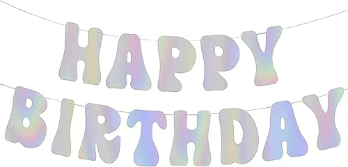 Happy Birthday Banner Iridescent Bunting Party Decoration Hanging Backdrop for Men Women Shiny Foil Wall Garland Party Supplies Backyard Decor Flag Sign